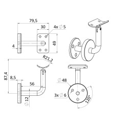 Držiak madla ø 42,4 mm, nastaviteľný, brúsená AISI 304 Držiak madla ø 42,4 mm, nastaviteľný, brúsená AISI 304